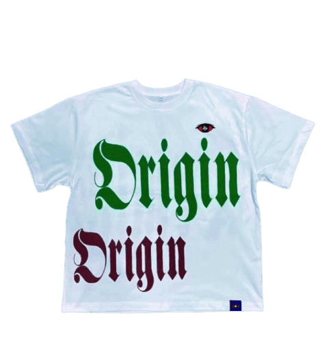 IBeorigin T-Shirt (Pre-Order) featuring bold 'Origin' text in green and red gothic font with eye graphic, made from premium cotton for comfort.