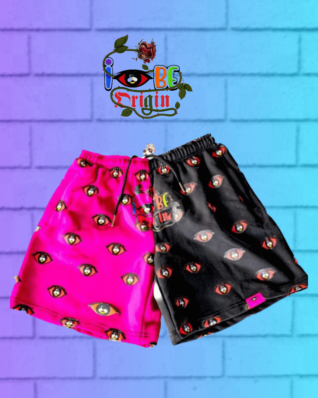 Fleece Bright Shorts - Comfort & Style for All Ages featuring bold pink and black color split and elastic waistband.