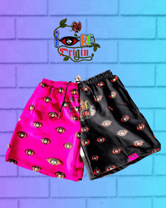 Fleece Bright Shorts - Comfort & Style for All Ages featuring bold pink and black color split and elastic waistband.