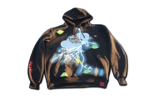 Black Storm Survivors hoodie by IBeOrigin with blue lightning and green leaf designs on the front