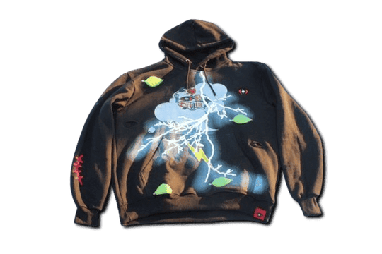 Black Storm Survivors hoodie by IBeOrigin with blue lightning and green leaf designs on the front