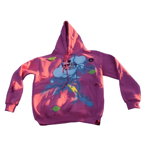 Pink Storm Survivors hoodie by IBeOrigin with blue lightning and green leaf designs on the front